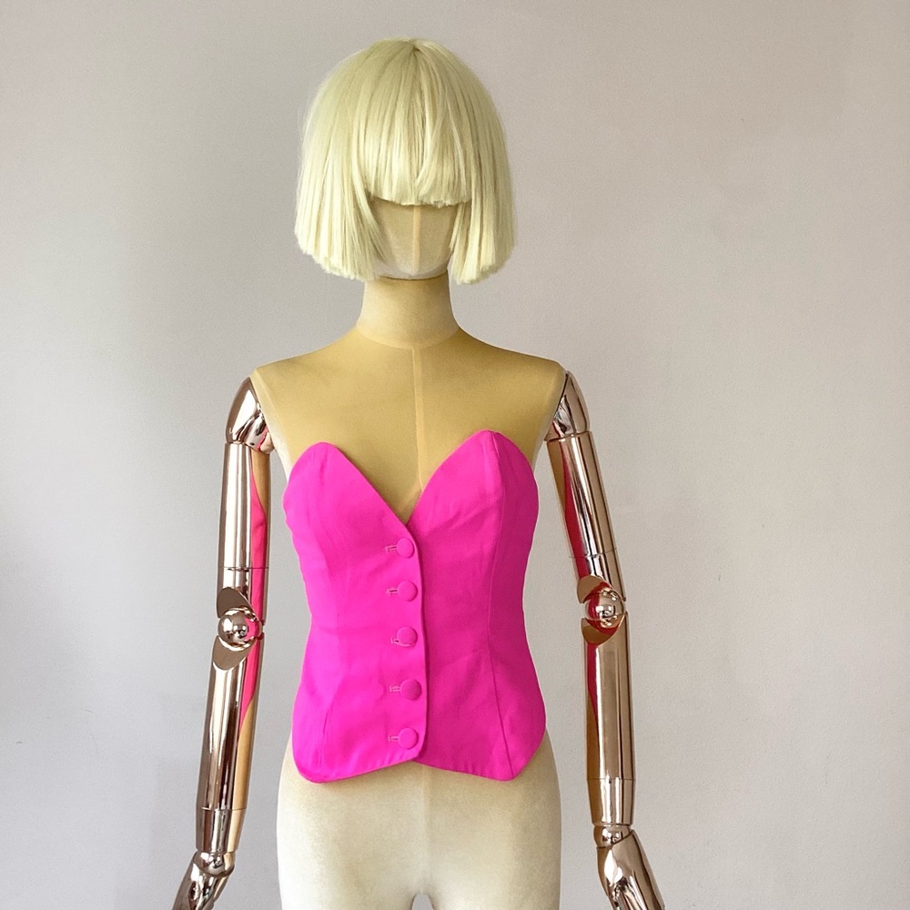 White Fox Hot Pink Strapless Button-Front Bustier Top SZ XS